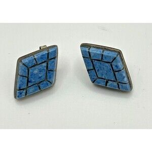 Sterling Silver Blue Shell Stone “CL” Vintage Stud Earrings